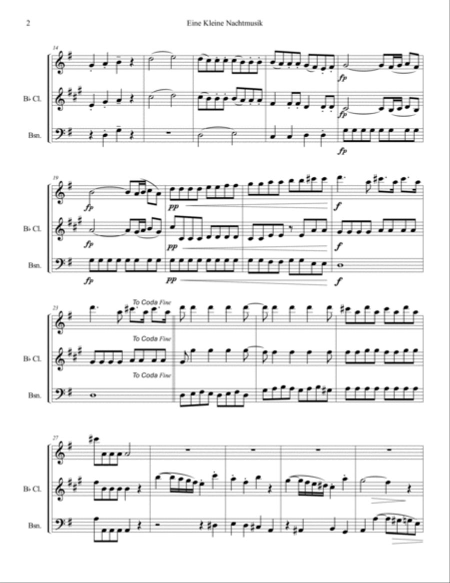 Mozart 1787 KV 525 Eine Kleine Nachtmusik Woodwind Trio Full Score & Parts