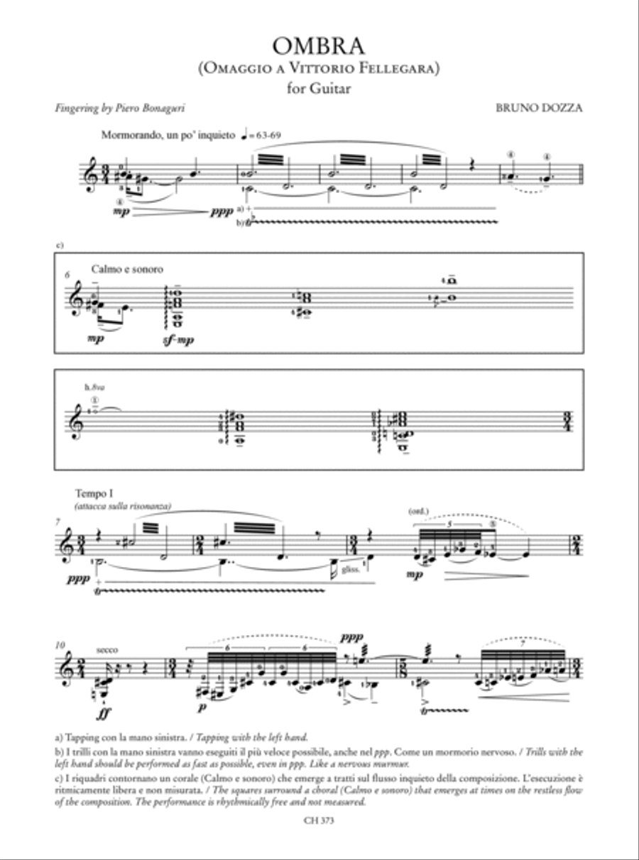Homage to Vittorio Fellegara. An Anthology of Contemporary Music for Guitar (Arnoldi, Campodonico, Cattaneo, Dozza, Ferri, Molino, Pelis, Podera, Rota, Talmelli). Preface by Renzo Cresti Acoustic Guitar scores gallery preview page 4
