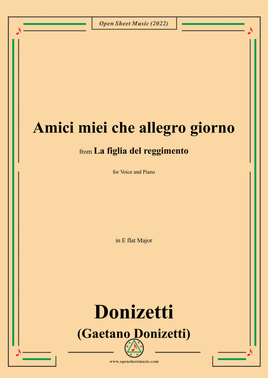 Donizetti-Amici miei che allegro giorno,in E flat Major,from 'La figlia del reggimento',for Voice an Voice scores gallery preview page 1