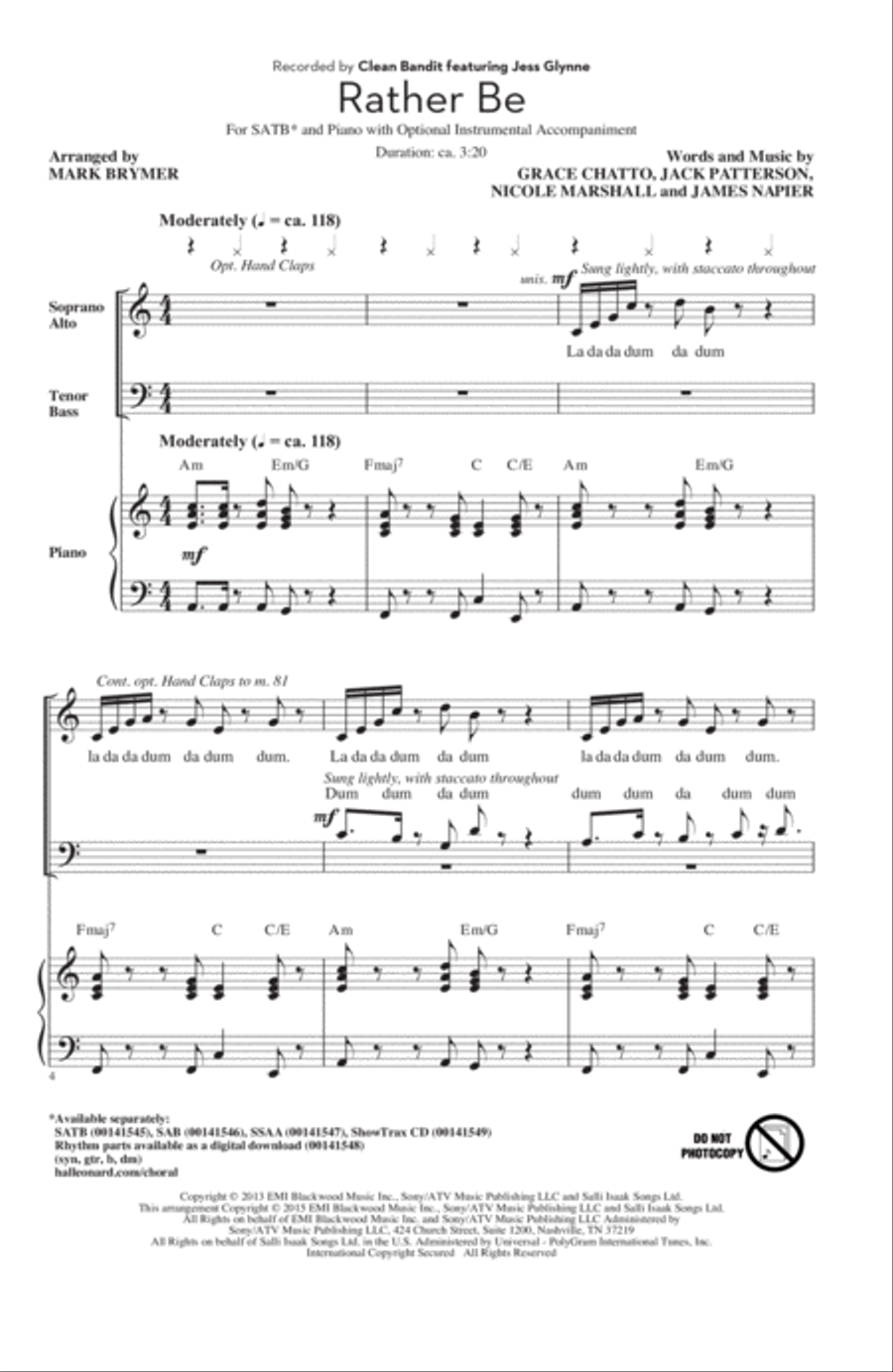 Rather Be 4-Part scores gallery preview page 1