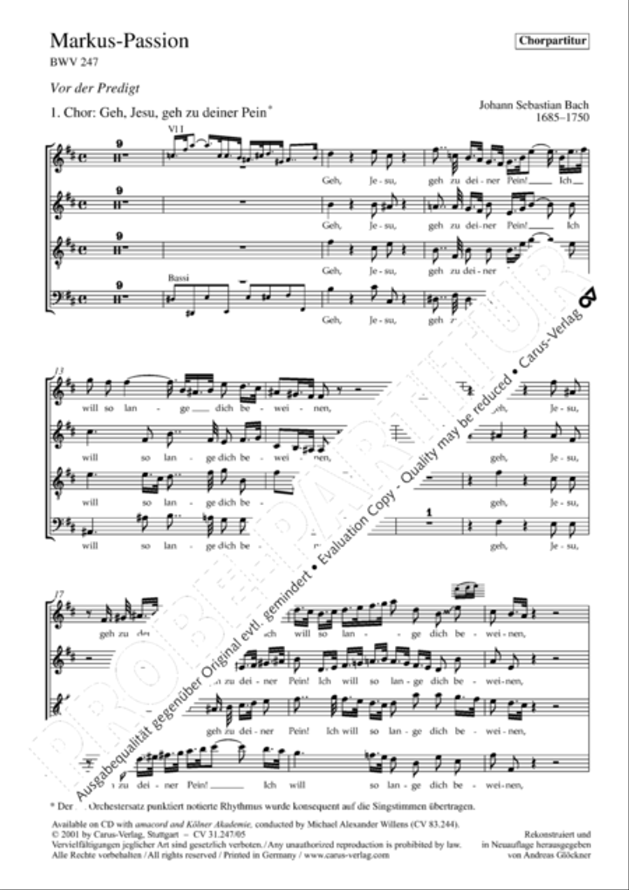 St. Mark Passion (Markus-Passion) 4-Part scores gallery preview page 3