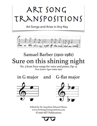 Book cover for Sure On This Shining Night, Op. 13, No. 13