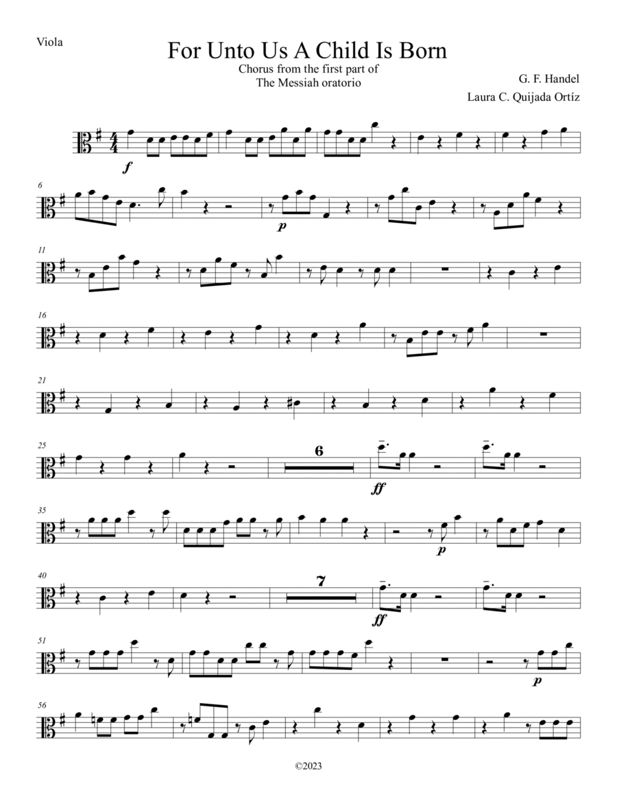 For Unto Us a Child is Born, from The Messiah. Intermediate string orchestra. TUTTI STRING PARTS Chamber Music scores gallery preview page 1