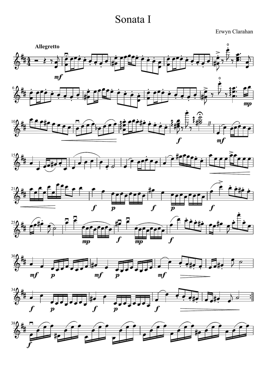 Sonata 1 in D major Violin Solo scores gallery preview page 1