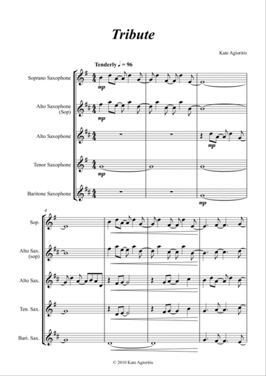 Tribute - for Saxophone Quartet Tribute - for Saxophone Quartet Saxophone Quartet scores gallery preview page 3