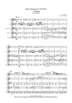 Book cover for Mozart: Piano Sonata No.19 K547a - wind quintet