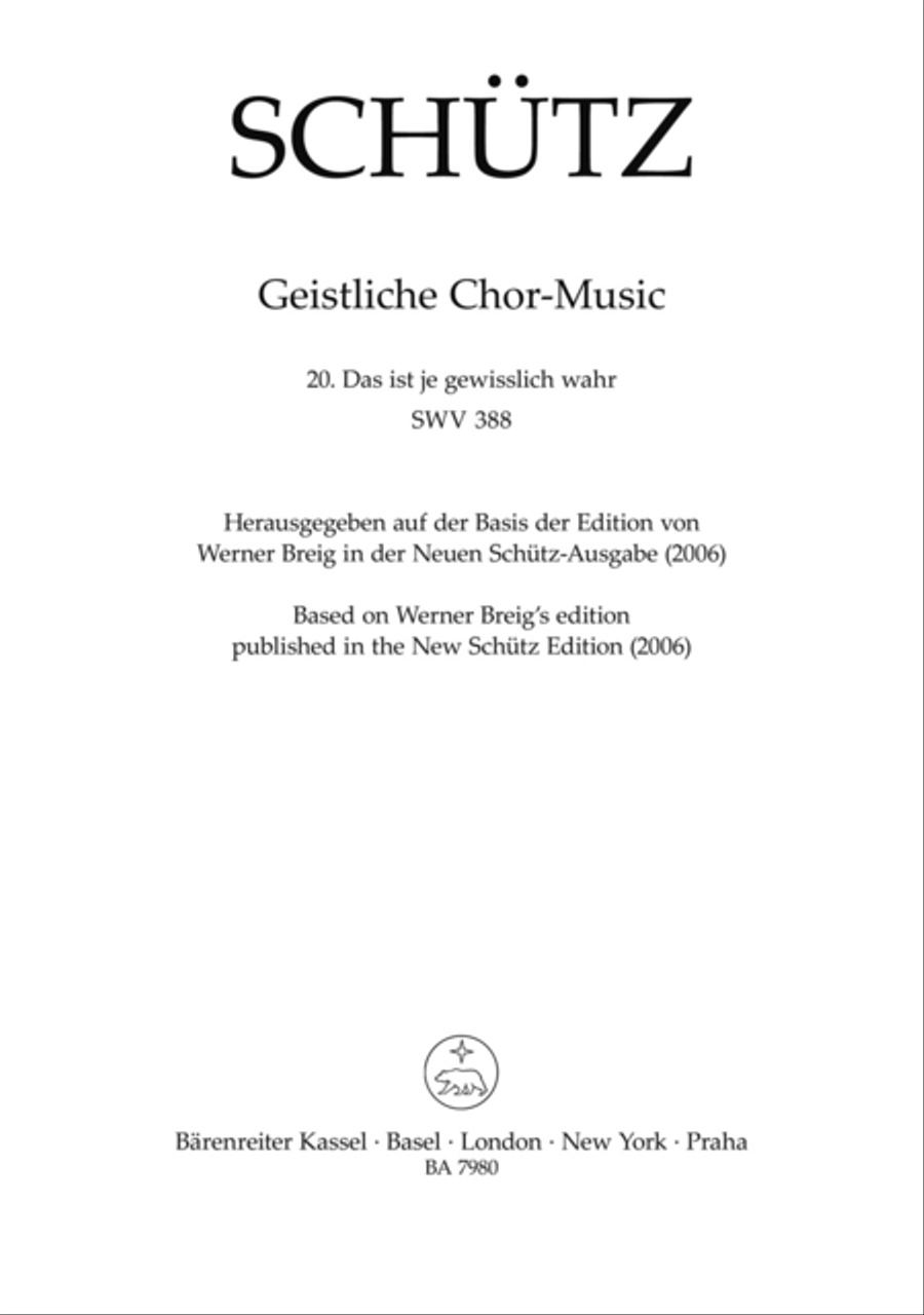 Das ist je gewisslich wahr SWV 388 (No. 20 from "Geistliche Chor-Music" (1648))