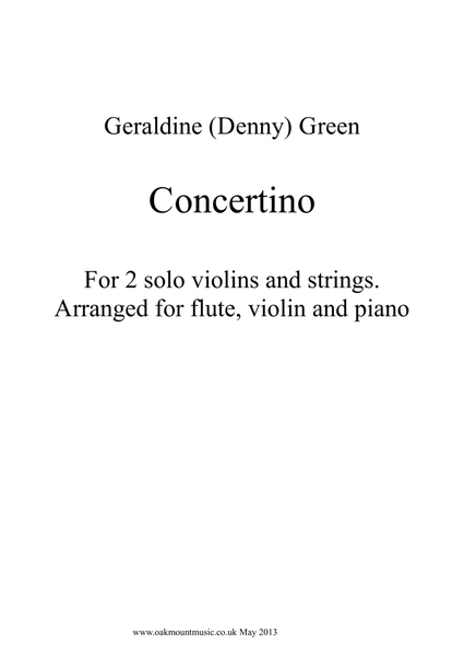 Concertino For Two Solo Violins and Strings (Flute, Violin and Piano Arrangement) Chamber Music - Digital Sheet Music