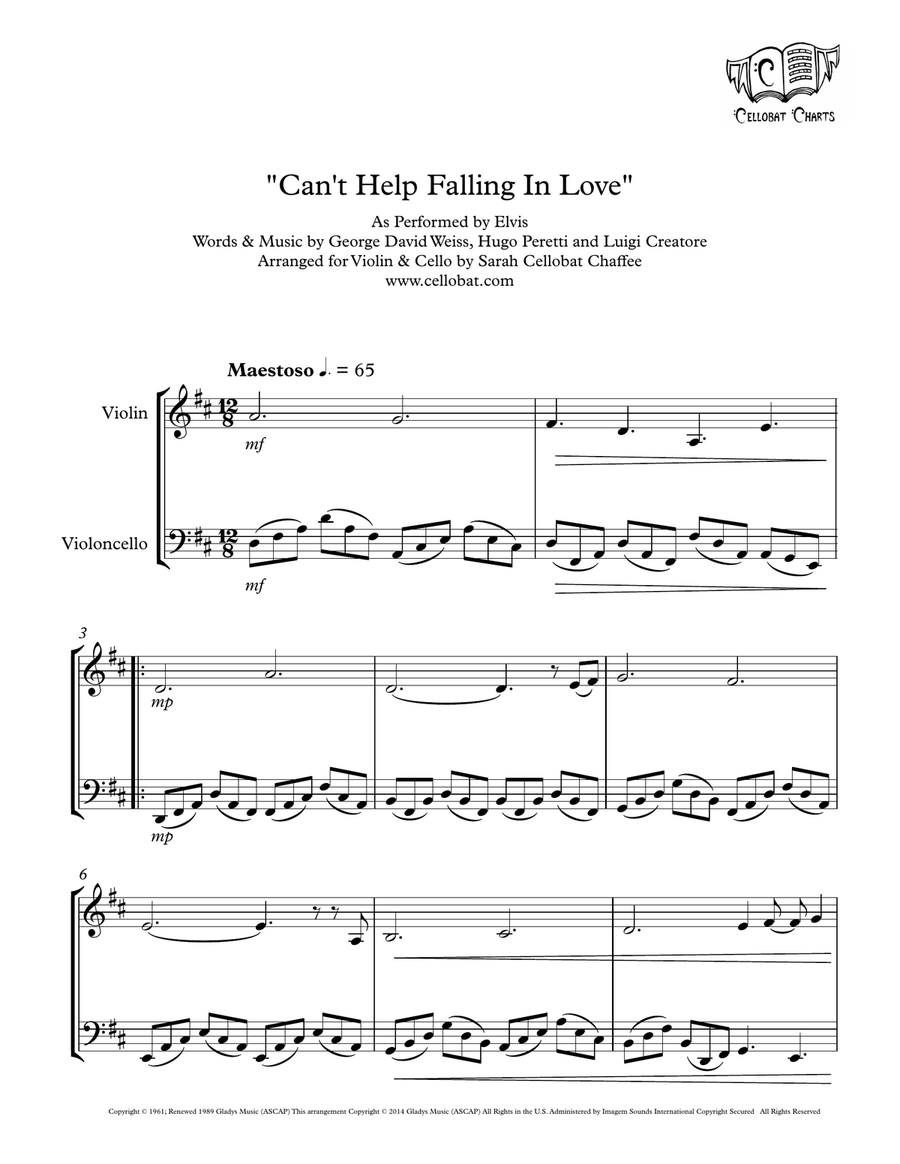 Can't Help Falling In Love String Duet scores gallery preview page 1