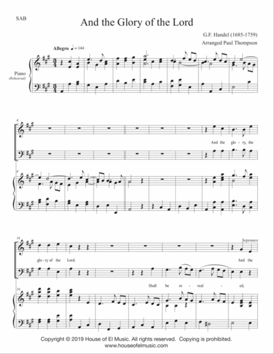 And the Glory of the Lord - The Messiah for Young Voices (SAB) 3-Part scores gallery preview page 1