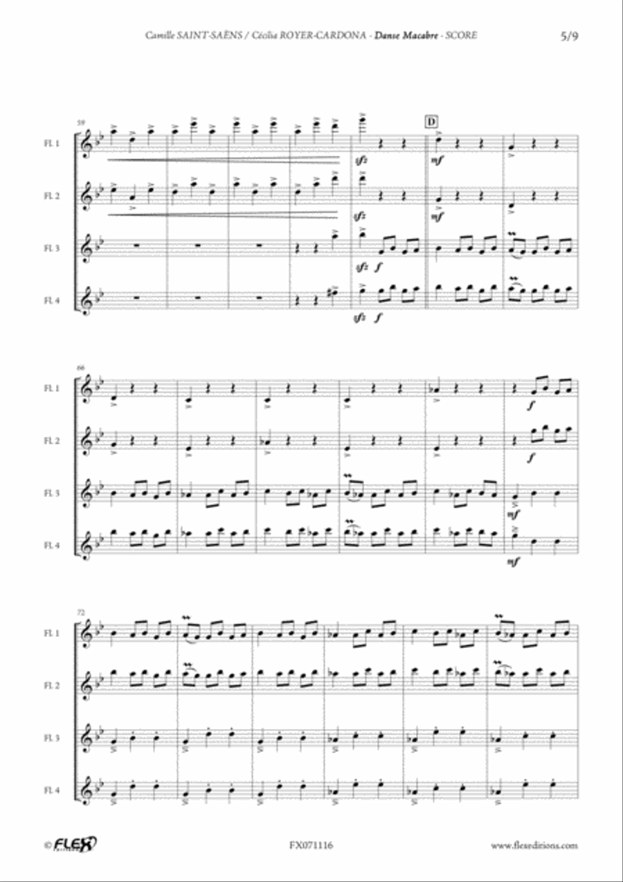 Danse Macabre Flute Quartet scores gallery preview page 5