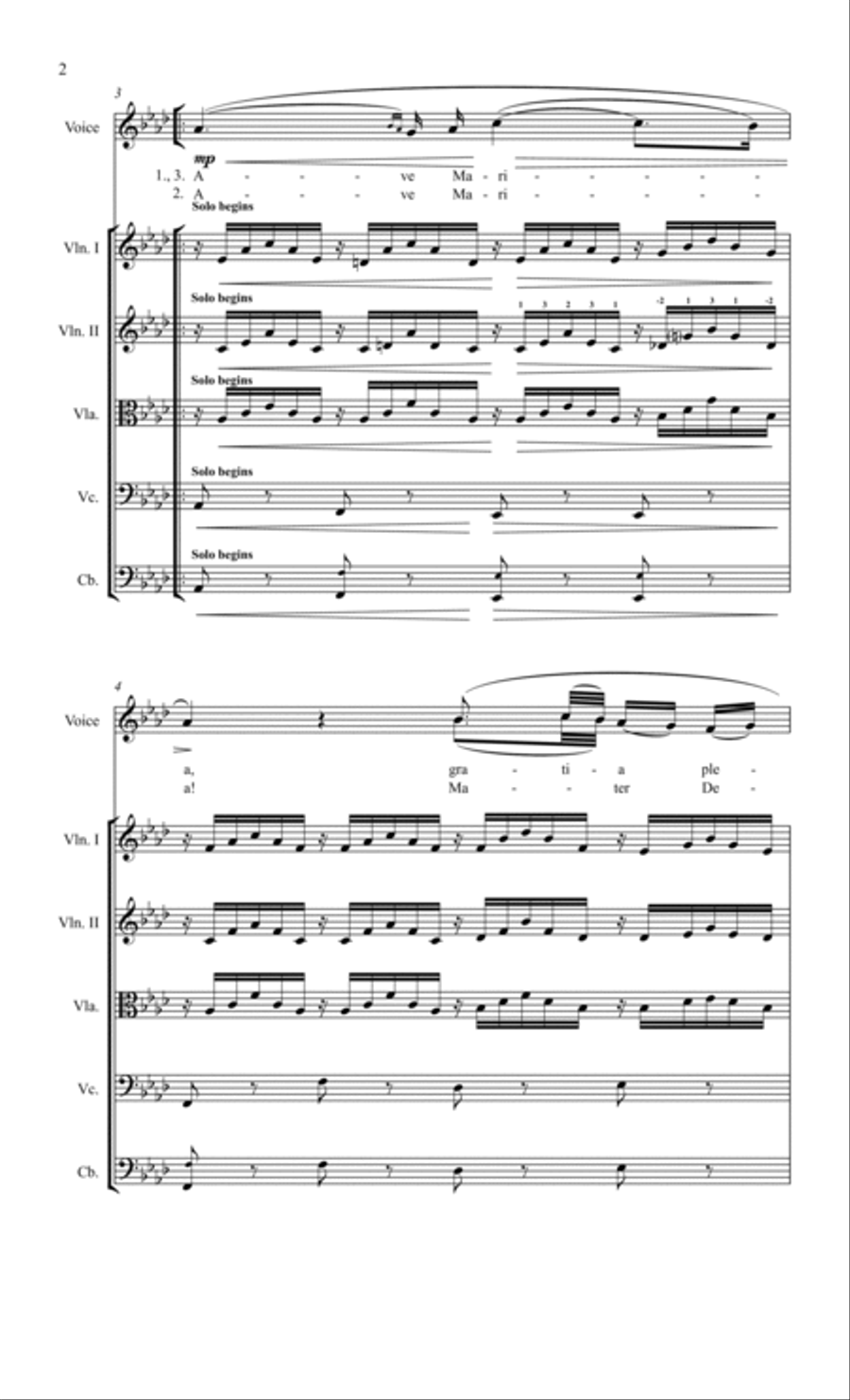 Ave Maria (Schubert) Key of Ab, for Voice with String Orchestra or String Quartet Accompaniment String Quartet scores gallery preview page 2