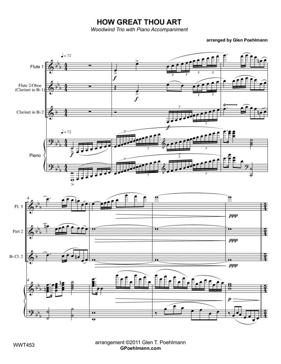 HOW GREAT THOU ART - WOODWIND TRIO with Piano Accompaniment Small Ensemble scores gallery preview page 1