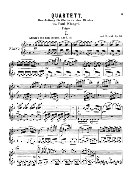 Dvorak String Quartet Op.96 "American" all mvts, for piano duet(1 piano, 4 hands), PD801