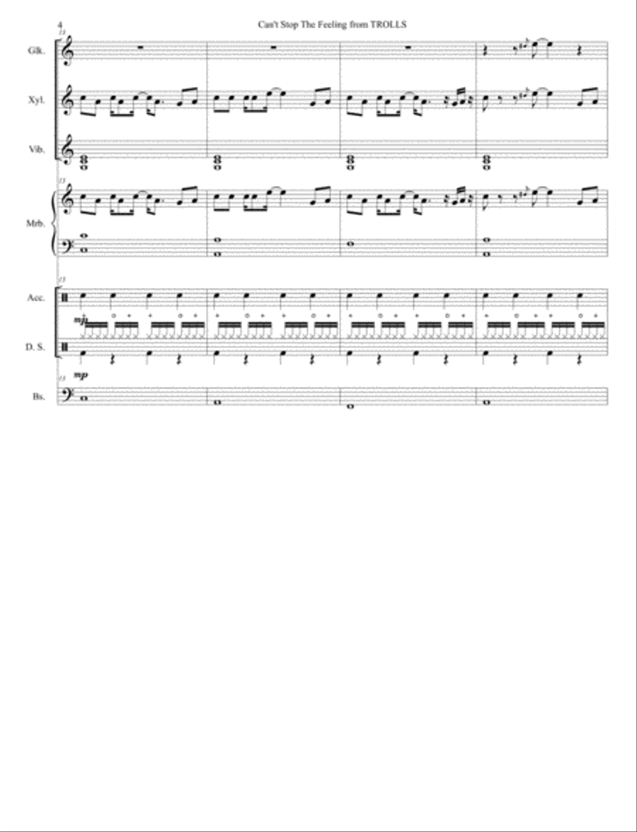 Can't Stop The Feeling from TROLLS Percussion Ensemble scores gallery preview page 4