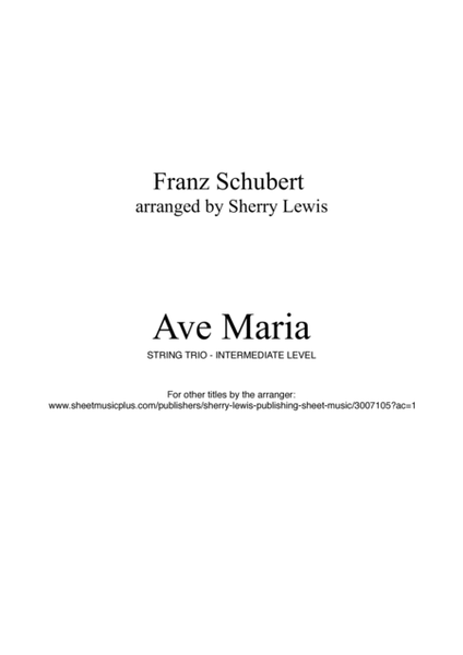 AVE MARIA - Schubert - String Trio, Intermediate Level for 2 violins and cello or violin, viola and image number null