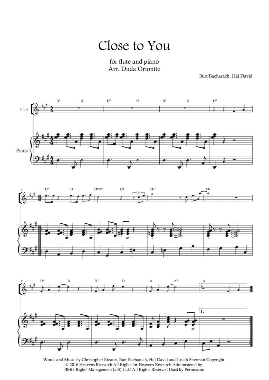 Close To You Flute Solo scores gallery preview page 1