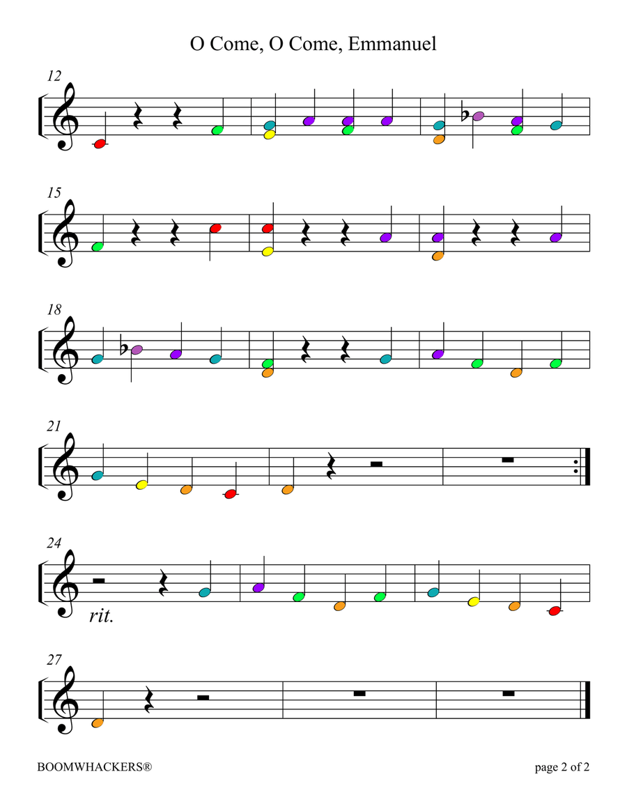 O Come, O Come, Emmanuel (Color Coded for One Octave Boomwhackers with Piano) Piano scores gallery preview page 5