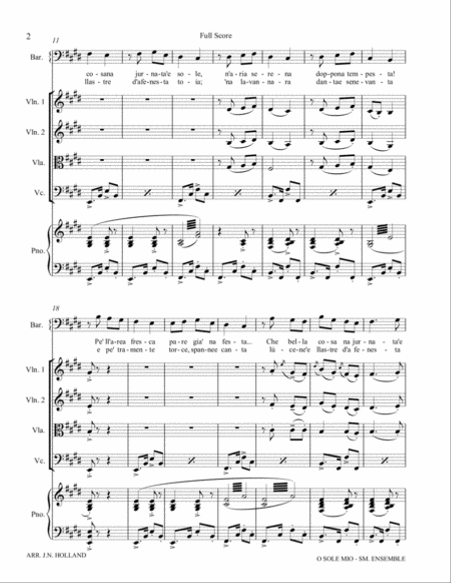 O Sole Mio Arranged for Baritone and Small Ensemble Key of E Small Ensemble scores gallery preview page 6