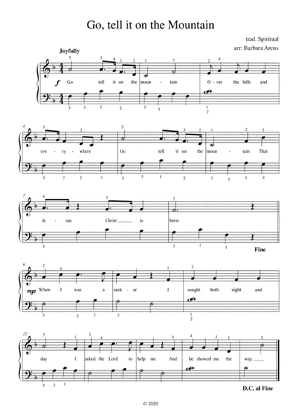 Go, tell it on the Mountain easy piano with lyrics & fingering image number null