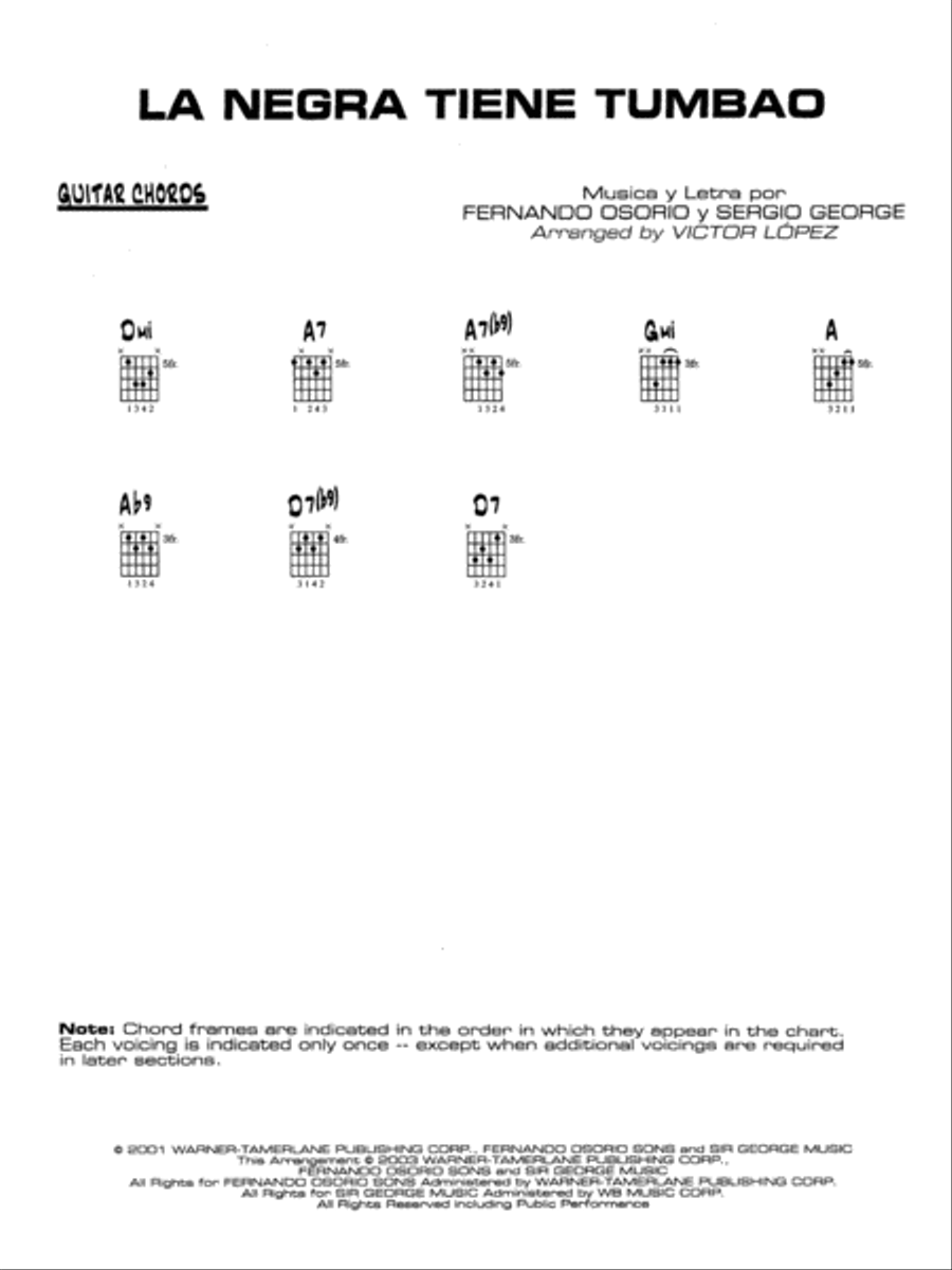 La Negra Tiene Tumbao: Guitar Chords Jazz Ensemble scores gallery preview page 1