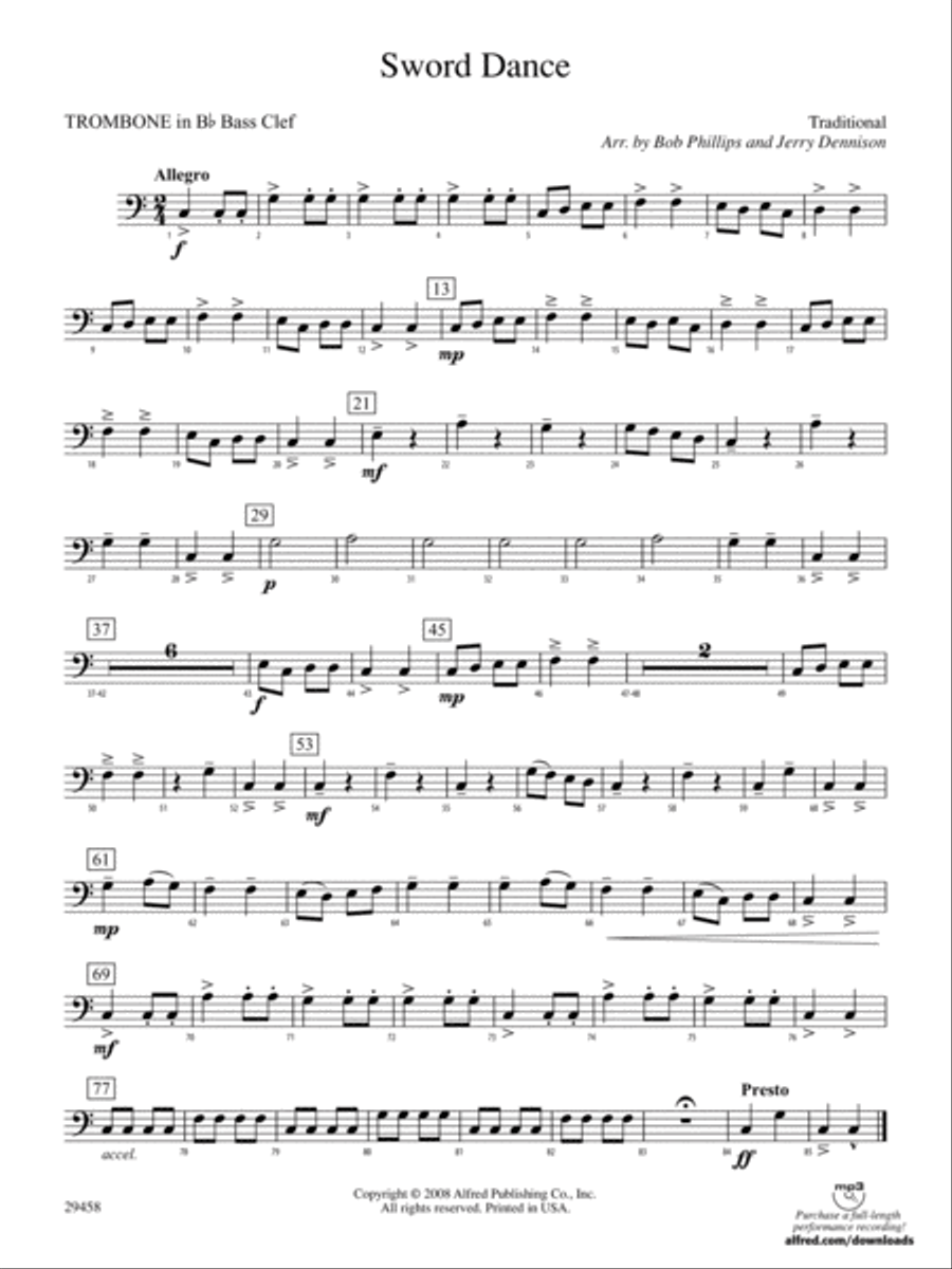 Sword Dance: (World Part) 1st B-flat Trombone B.C. Concert Band scores gallery preview page 1