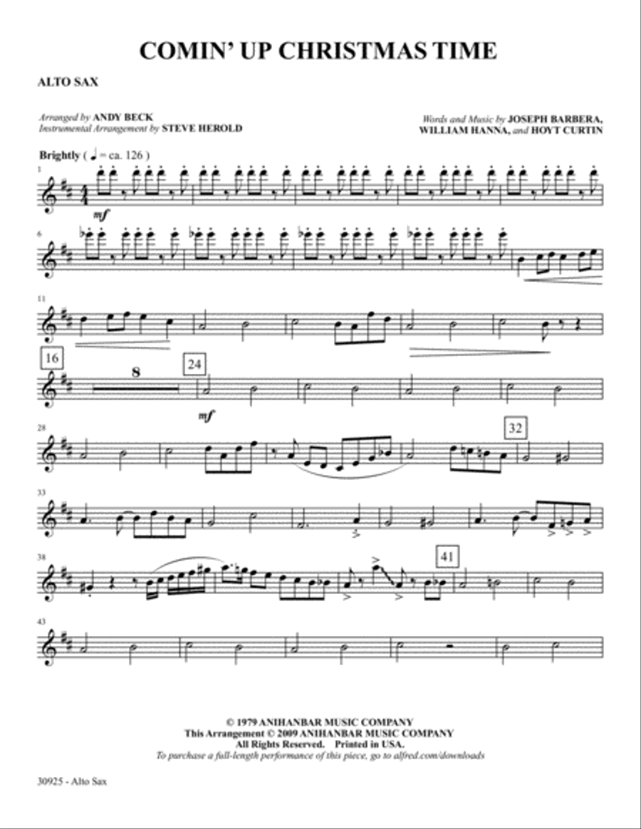 Comin' Up Christmas Time: E-flat Alto Saxophone Alto Saxophone scores gallery preview page 1
