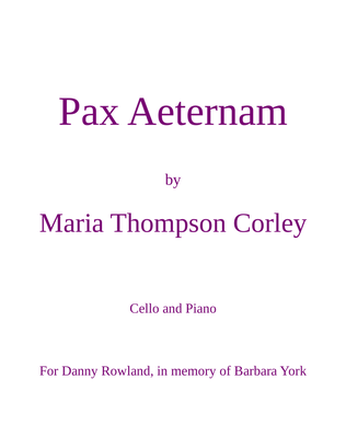 Book cover for Pax Aeternam for cello and piano