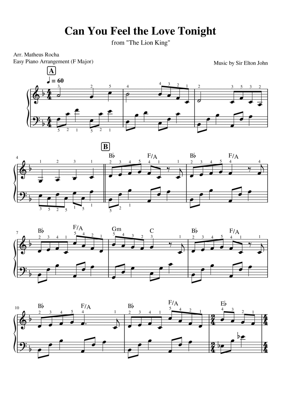 Can You Feel The Love Tonight Easy Piano scores gallery preview page 1