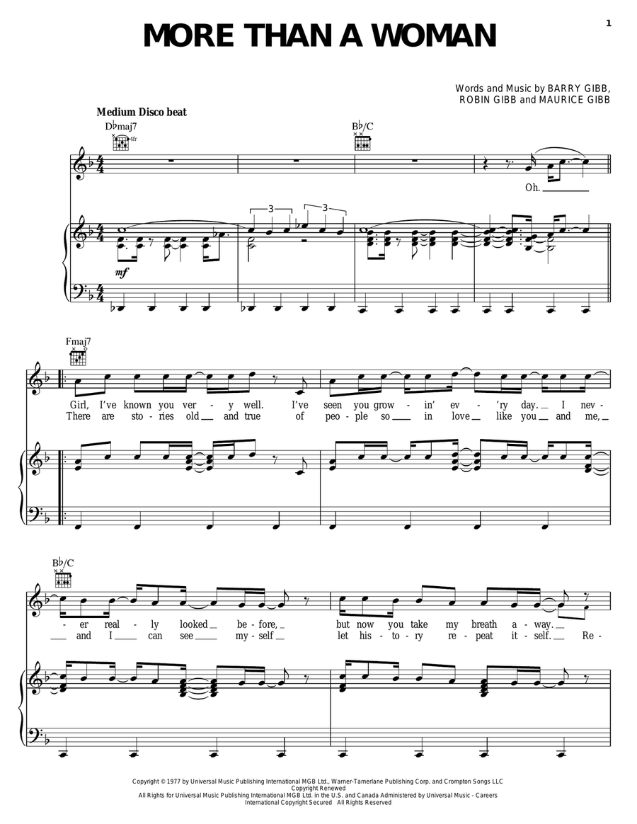 More Than A Woman More Than A Woman Piano, Vocal, Guitar scores gallery preview page 1