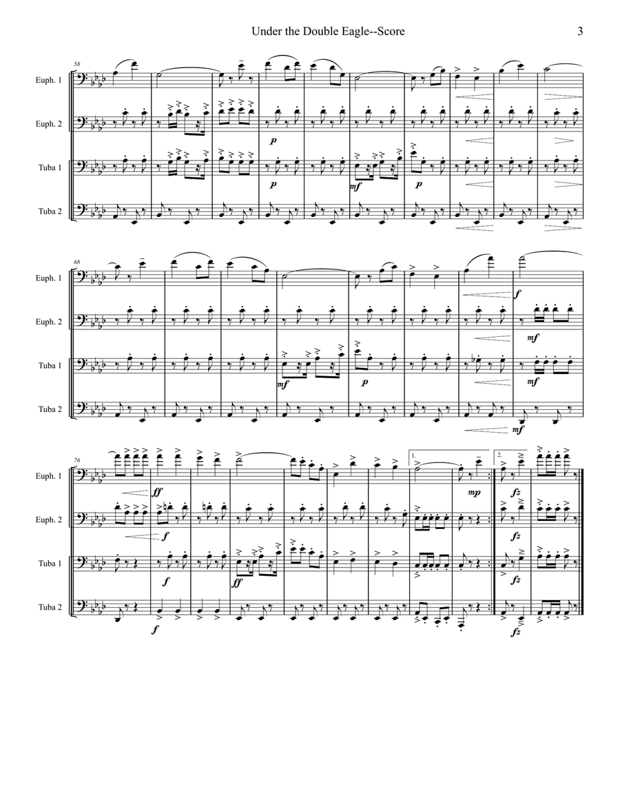 Under The Double Eagle March - Tuba/Euphonium Quartet image number null
