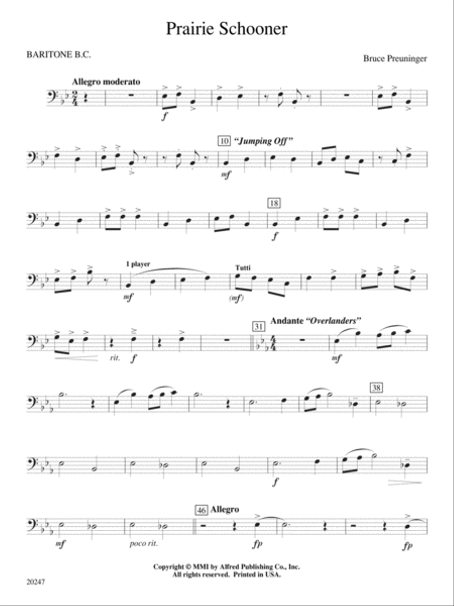 Prairie Schooner: Baritone B.C. Concert Band scores gallery preview page 1