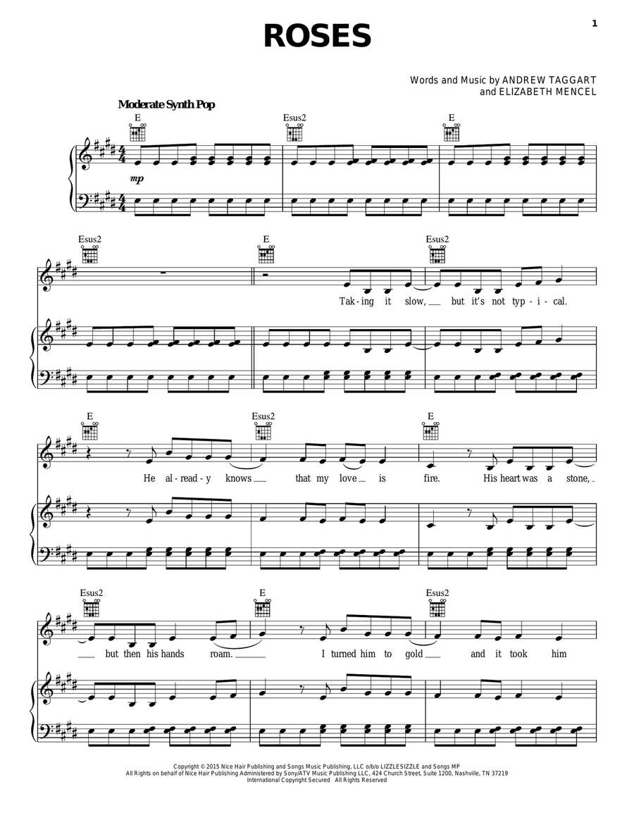 Roses Piano, Vocal, Guitar scores gallery preview page 1