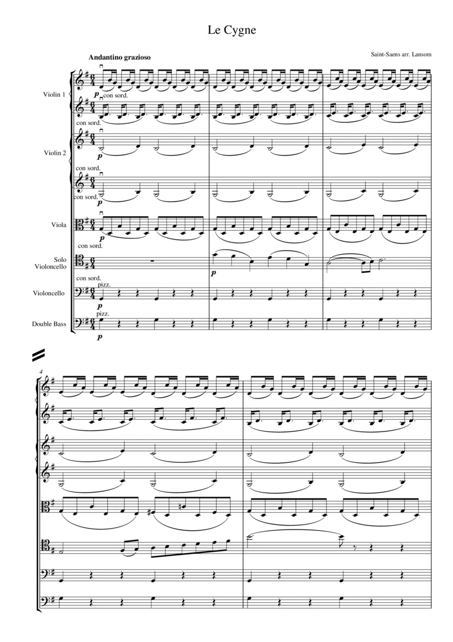 The Swan for solo cello and string orchestra Chamber Music scores gallery preview page 1