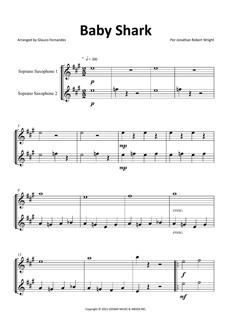 Baby Shark Woodwind Duet scores gallery preview page 1