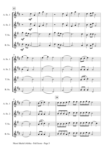 Nkosi Sikelel iAfrika, for Saxophone Quartet - Score & Parts image number null