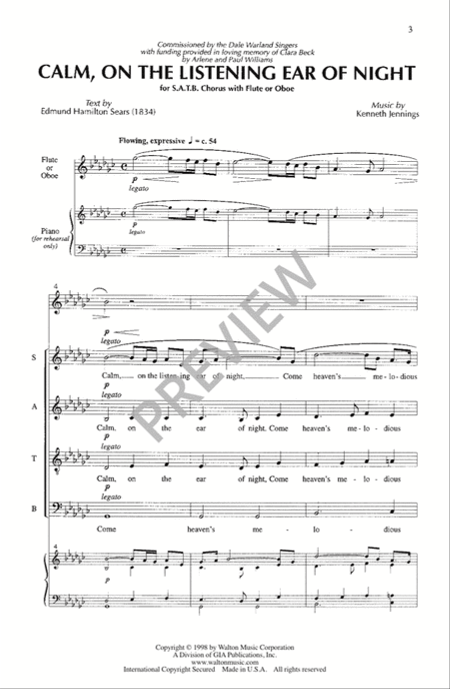 Calm on the Listening Ear of Night 4-Part scores gallery preview page 4