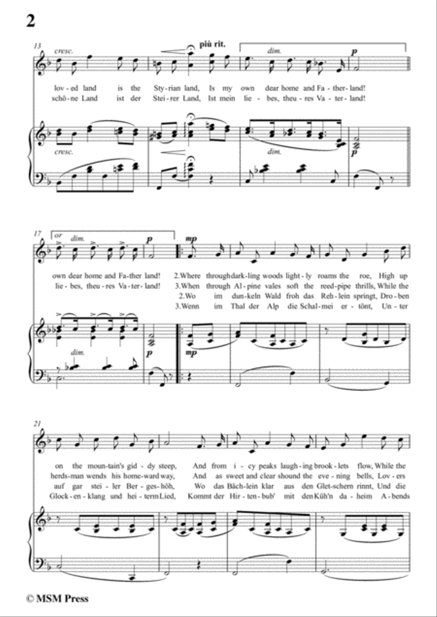 Bantock-Folksong,From the mountain's height(Hoch vom Dachstein),in F Major,for Voice and Piano Voice Solo scores gallery preview page 4