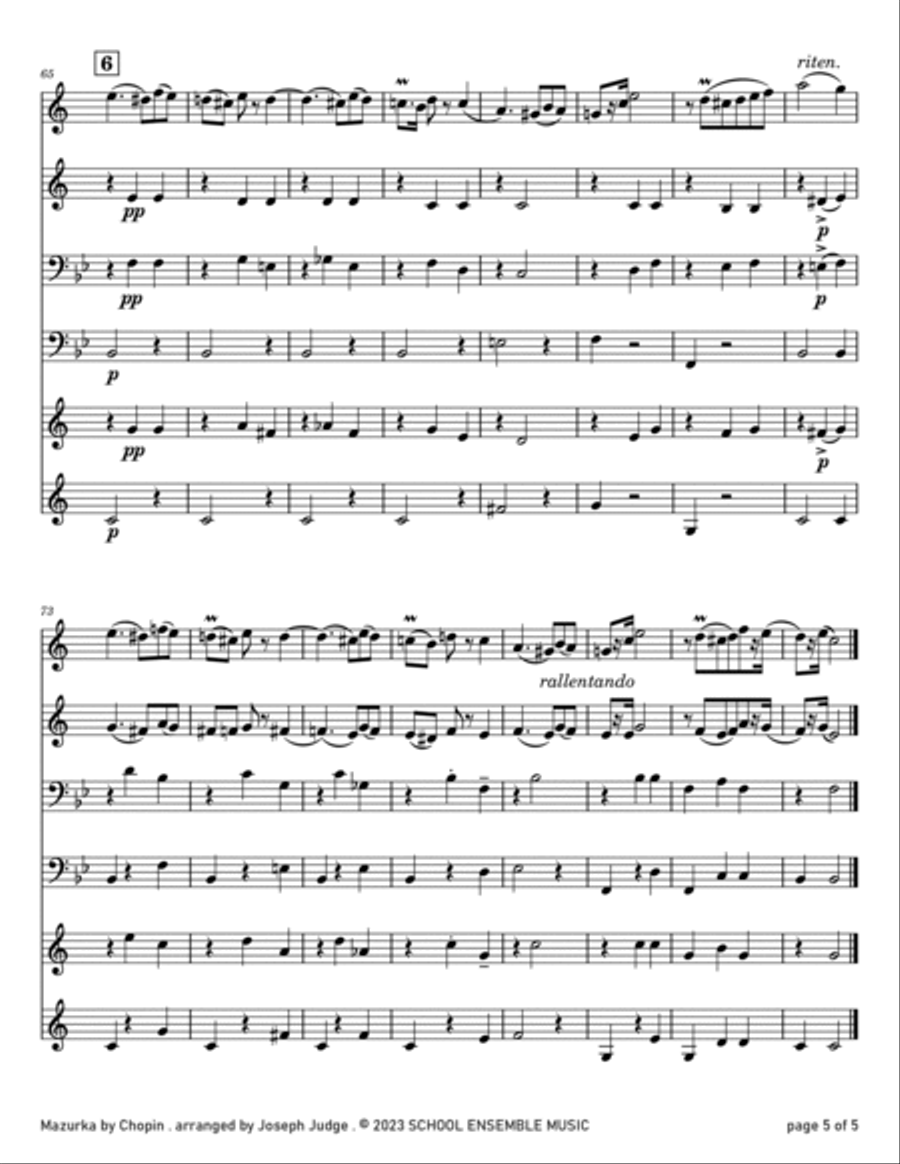 Mazurka by Chopin for Brass Quartet in Schools Brass Quartet scores gallery preview page 5