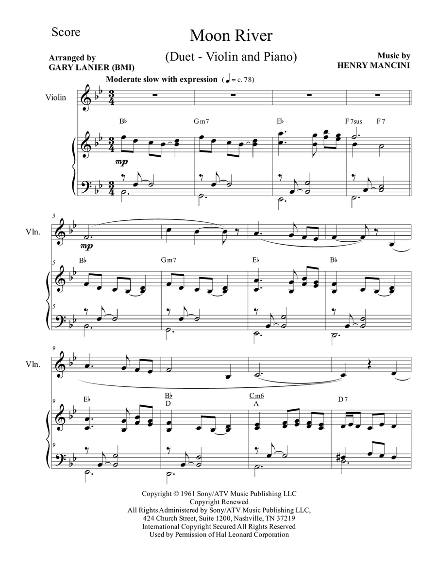 Moon River Violin Solo scores gallery preview page 1