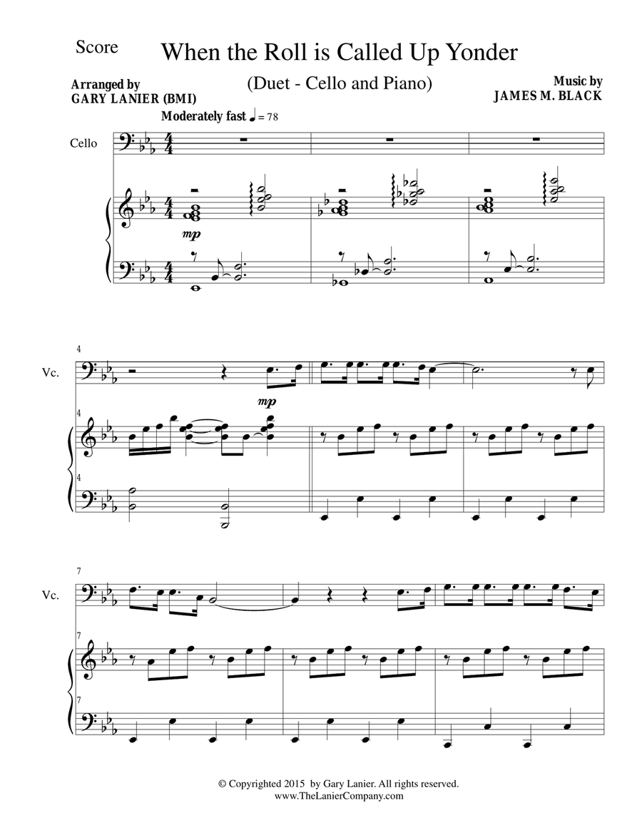 WHEN THE ROLL IS CALLED UP YONDER (Duet – Cello and Piano/Score and Parts) Piano scores gallery preview page 2