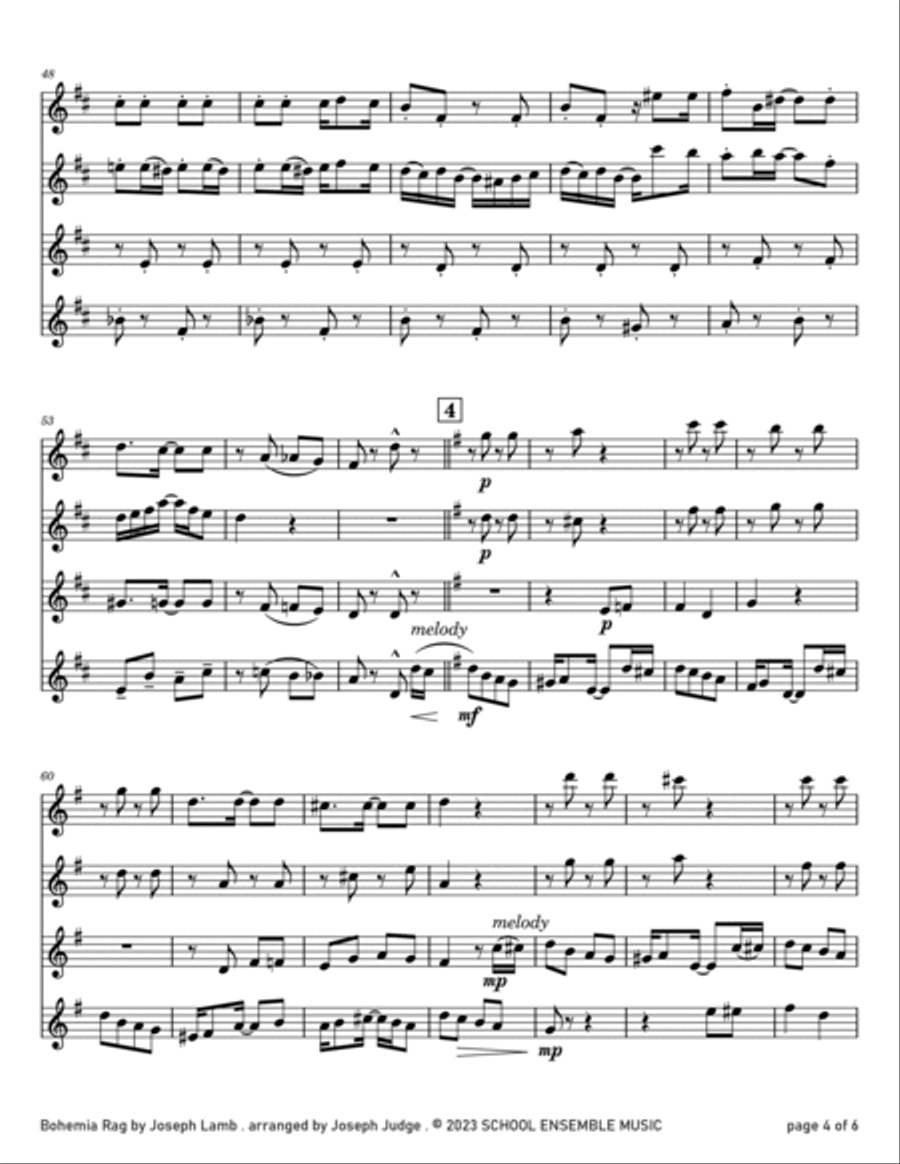 Bohemia Rag by Joseph Lamb for Clarinet Quartet Clarinet Quartet scores gallery preview page 4