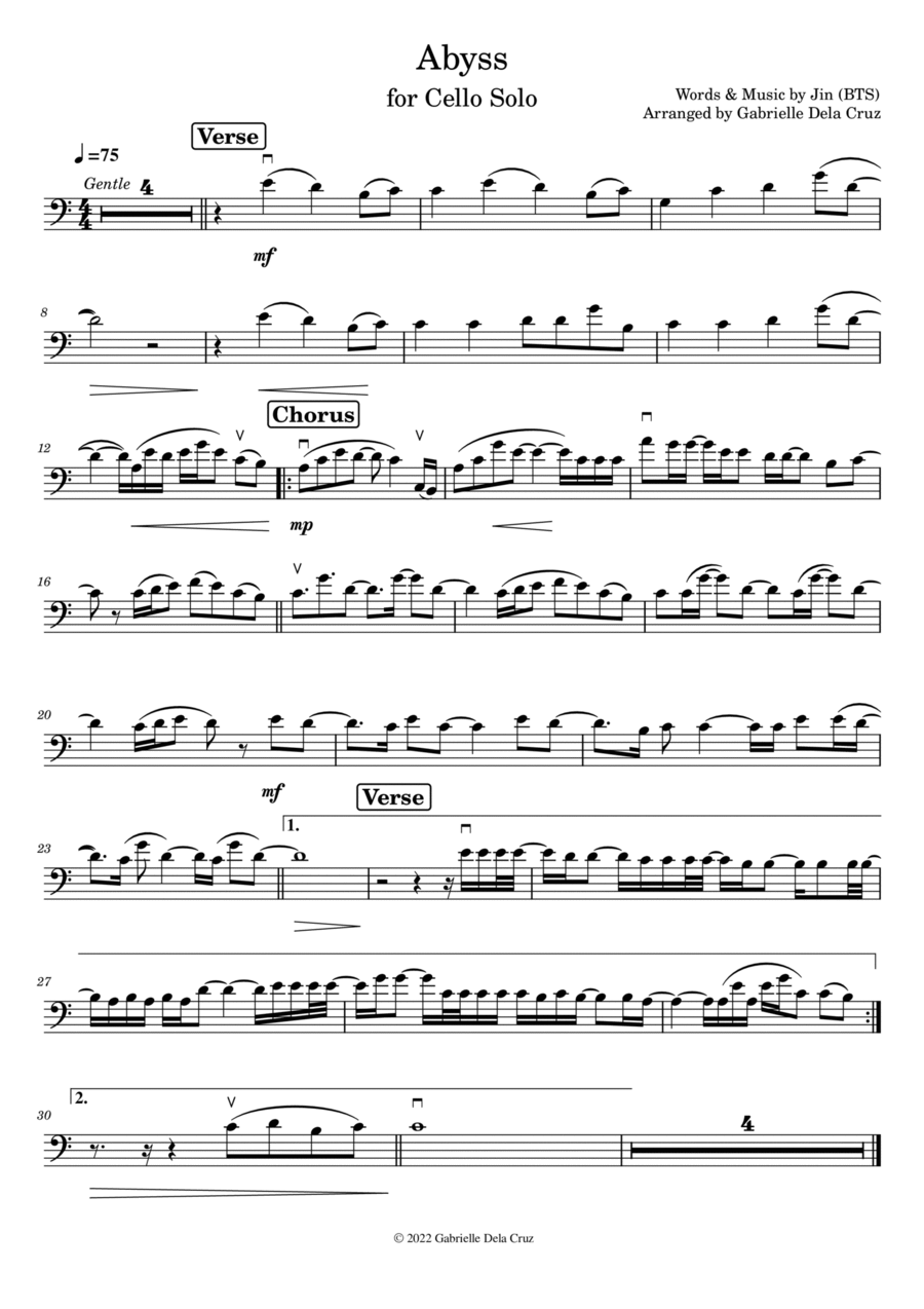 Abyss Cello Solo scores gallery preview page 1