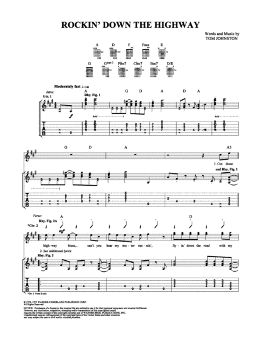 Rockin' Down the Highway Electric Guitar scores gallery preview page 1