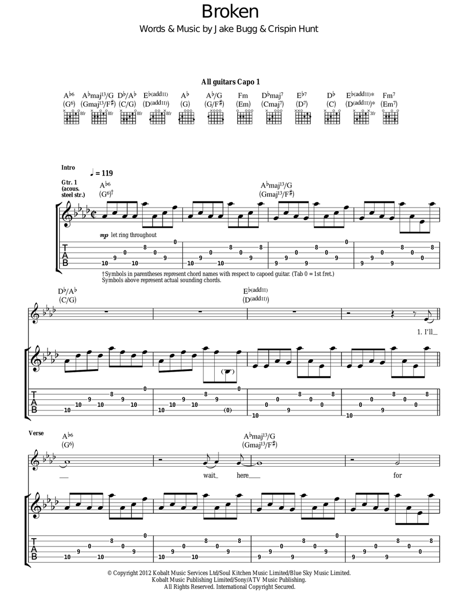 Broken Guitar Tablature scores gallery preview page 1