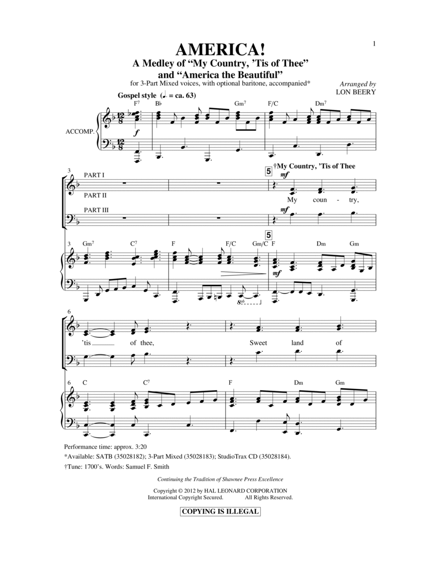 America! (Medley) 3-Part scores gallery preview page 1