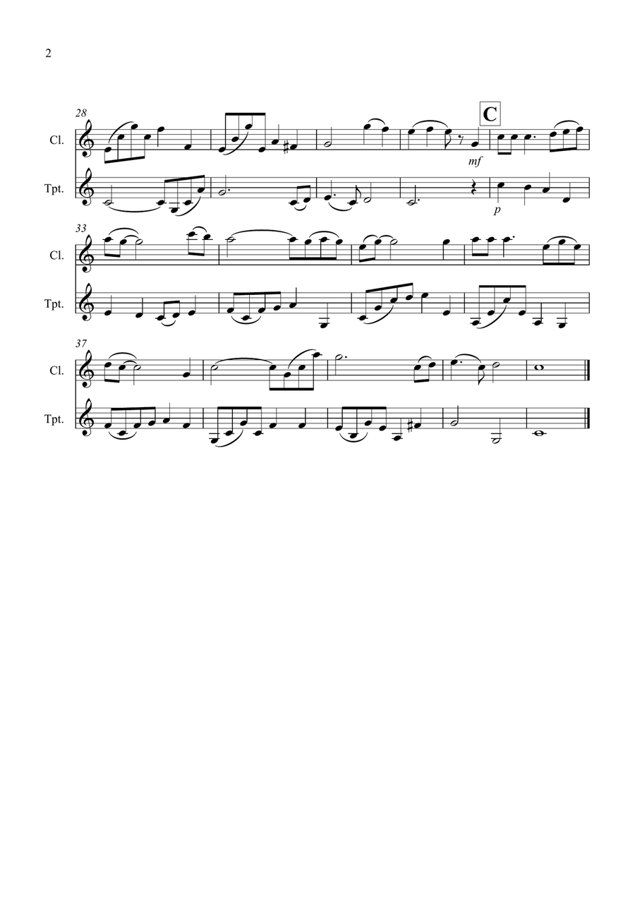 Shenandoah for Clarinet and Trumpet Duet B-Flat Clarinet scores gallery preview page 2