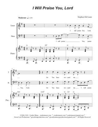 I Will Praise You, Lord (2-part choir - (TB)