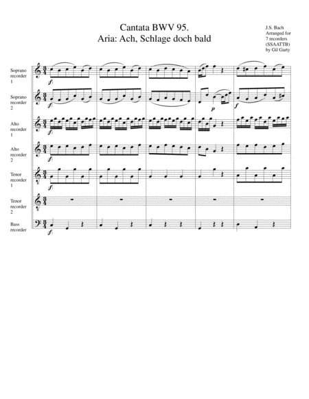 Aria: Ach, schlage doch bald from Cantata BWV 95 (arrangement for 7 recorders) image number null