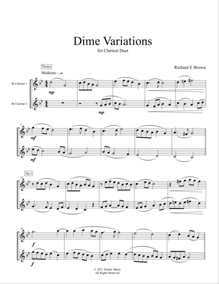 Dime Variations - Clarinet Duet Clarinet Duet scores gallery preview page 3